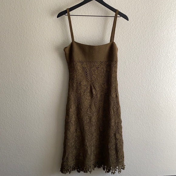 🎉SALE🎉 CARMEN MARC VALVO Green Crochet Lace Midi Dress M - Picture 3 of 17